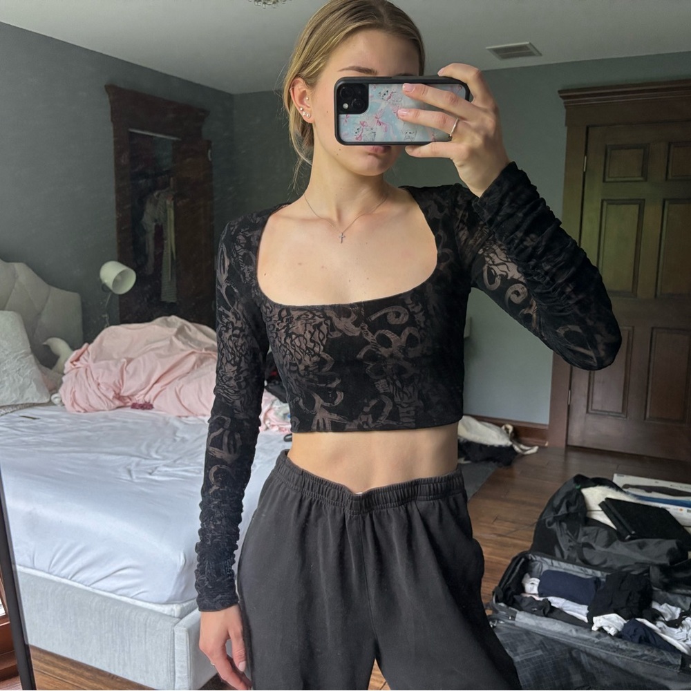 Tigermist Black Mesh Crop Top